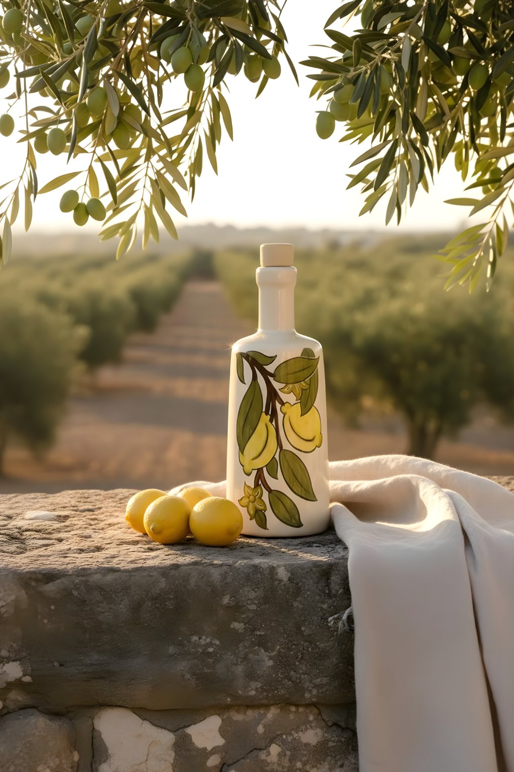 500 ml Limon Dalı – El Boyama Seramik Şişe