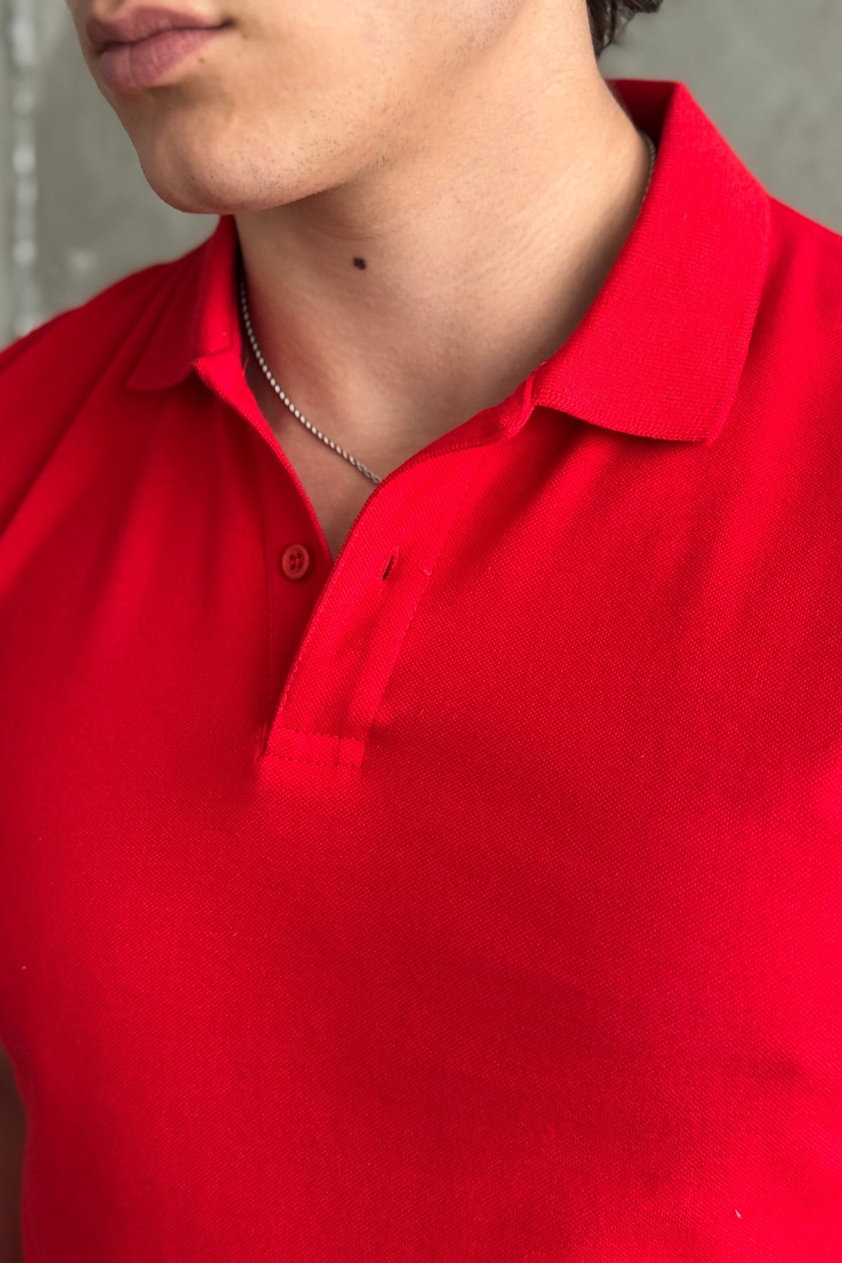 Erkek %100 Pamuk Düğmeli Polo Yaka T-Shirt Kırmızı
