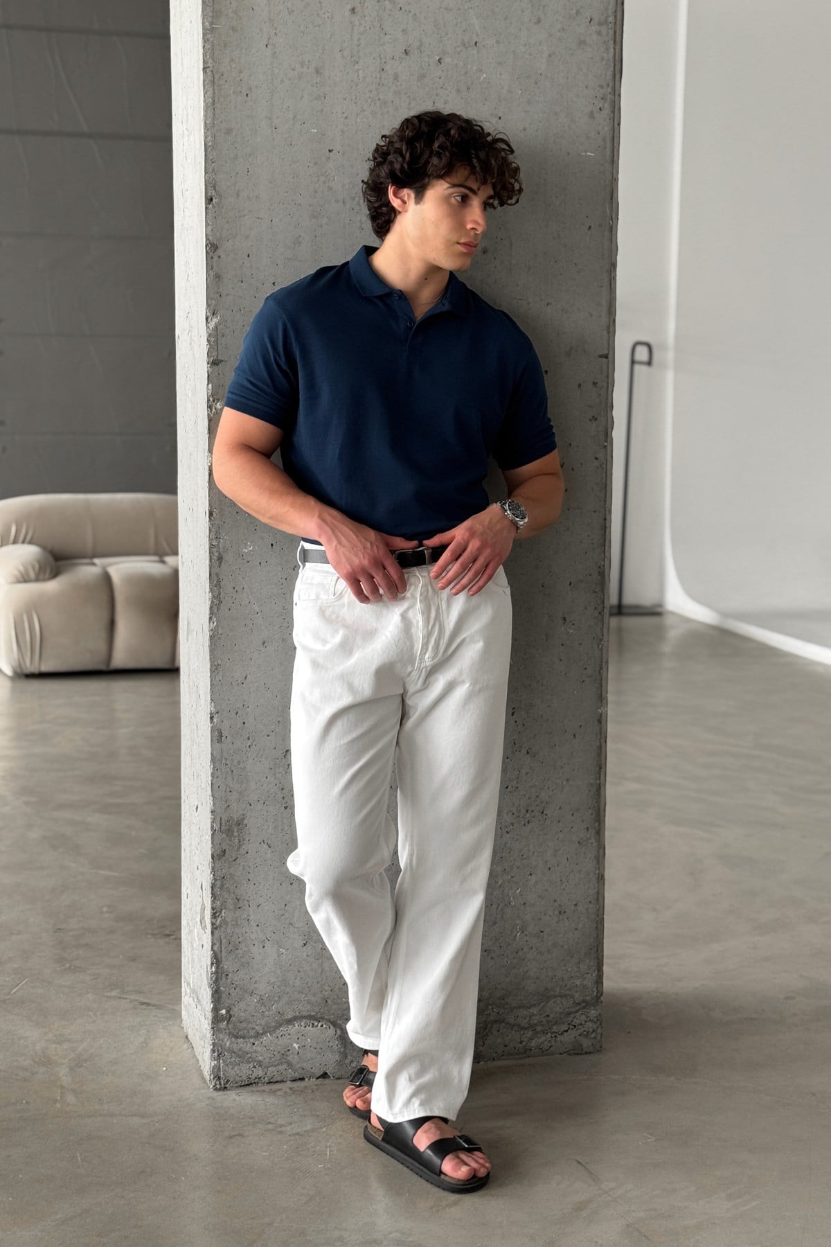 Erkek %100 Pamuk Düğmeli Polo Yaka T-Shirt Lacivert