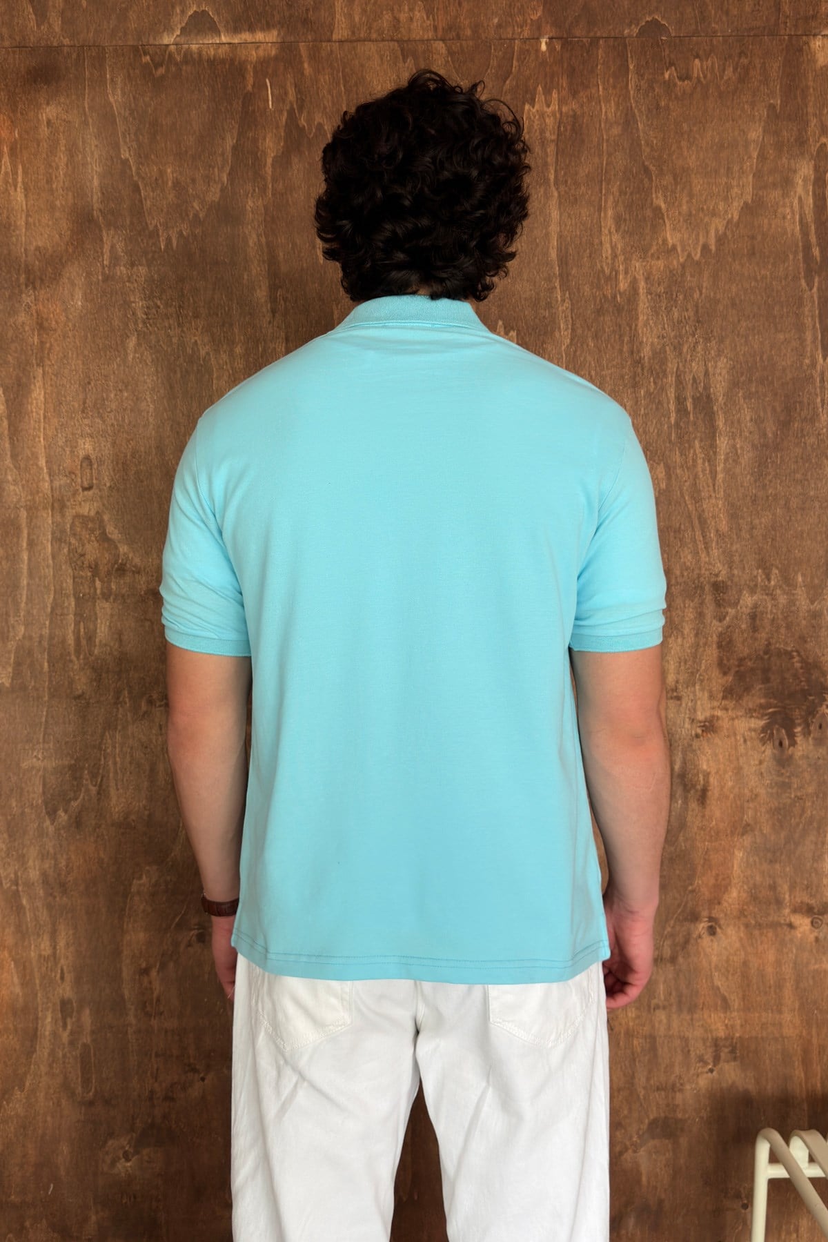 Erkek %100 Pamuk Düğmeli Polo Yaka T-Shirt Turkuaz