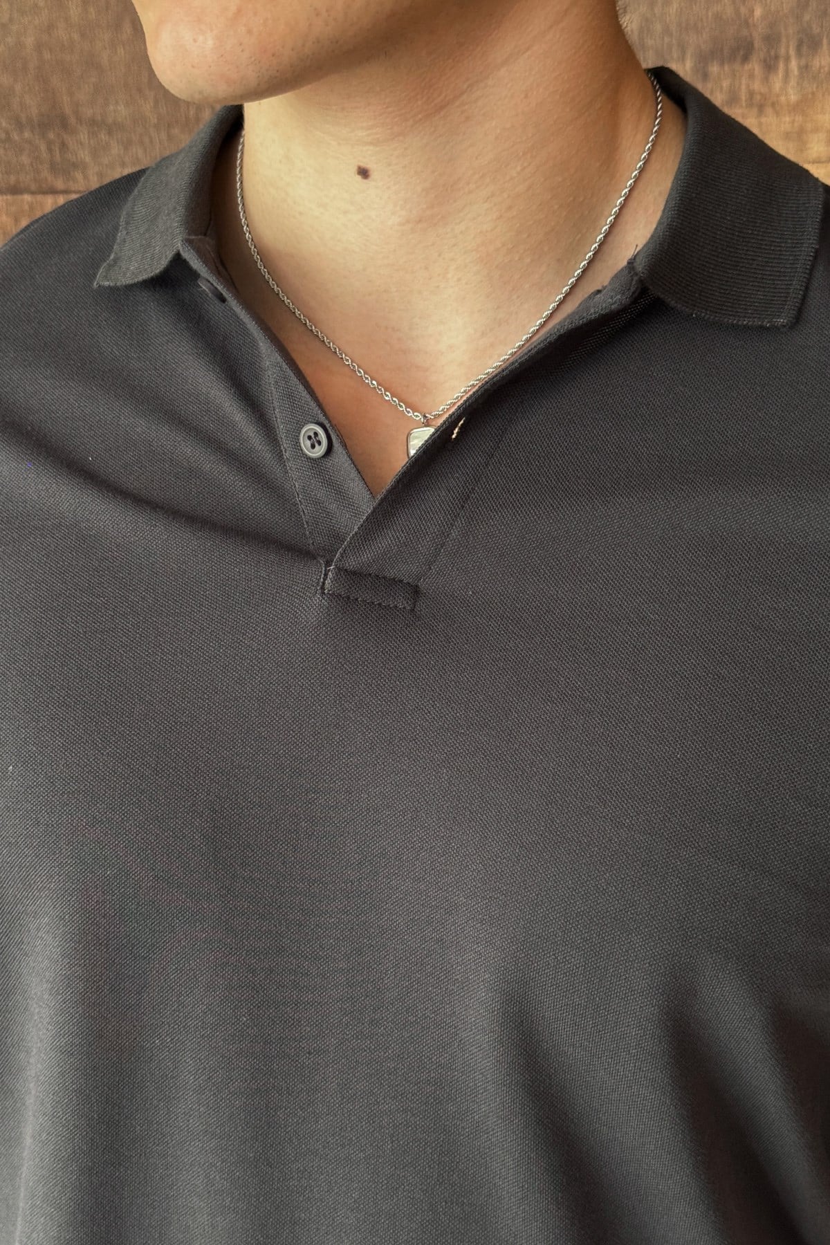 Erkek %100 Pamuk Düğmeli Polo Yaka T-Shirt Antrasit