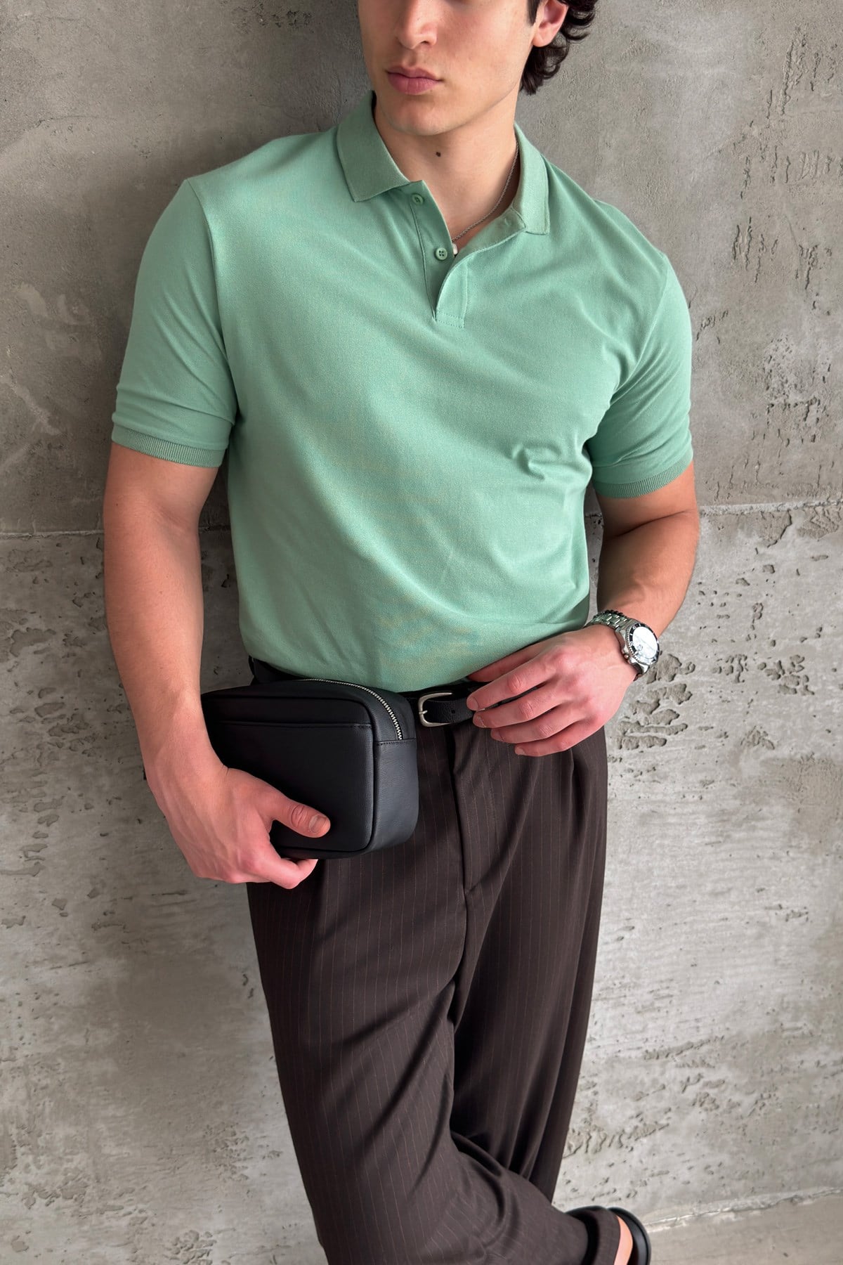 Erkek %100 Pamuk Düğmeli Polo Yaka T-Shirt Yeşil