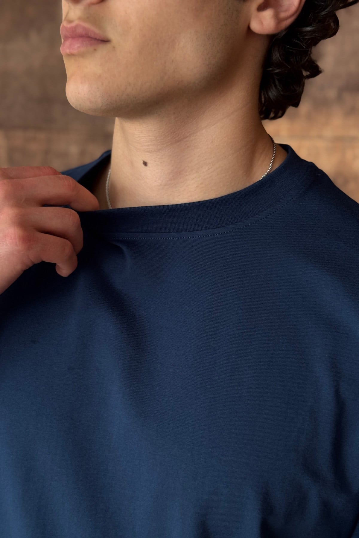 Erkek %100 Pamuk Oversize Basic T-shirt İndigo