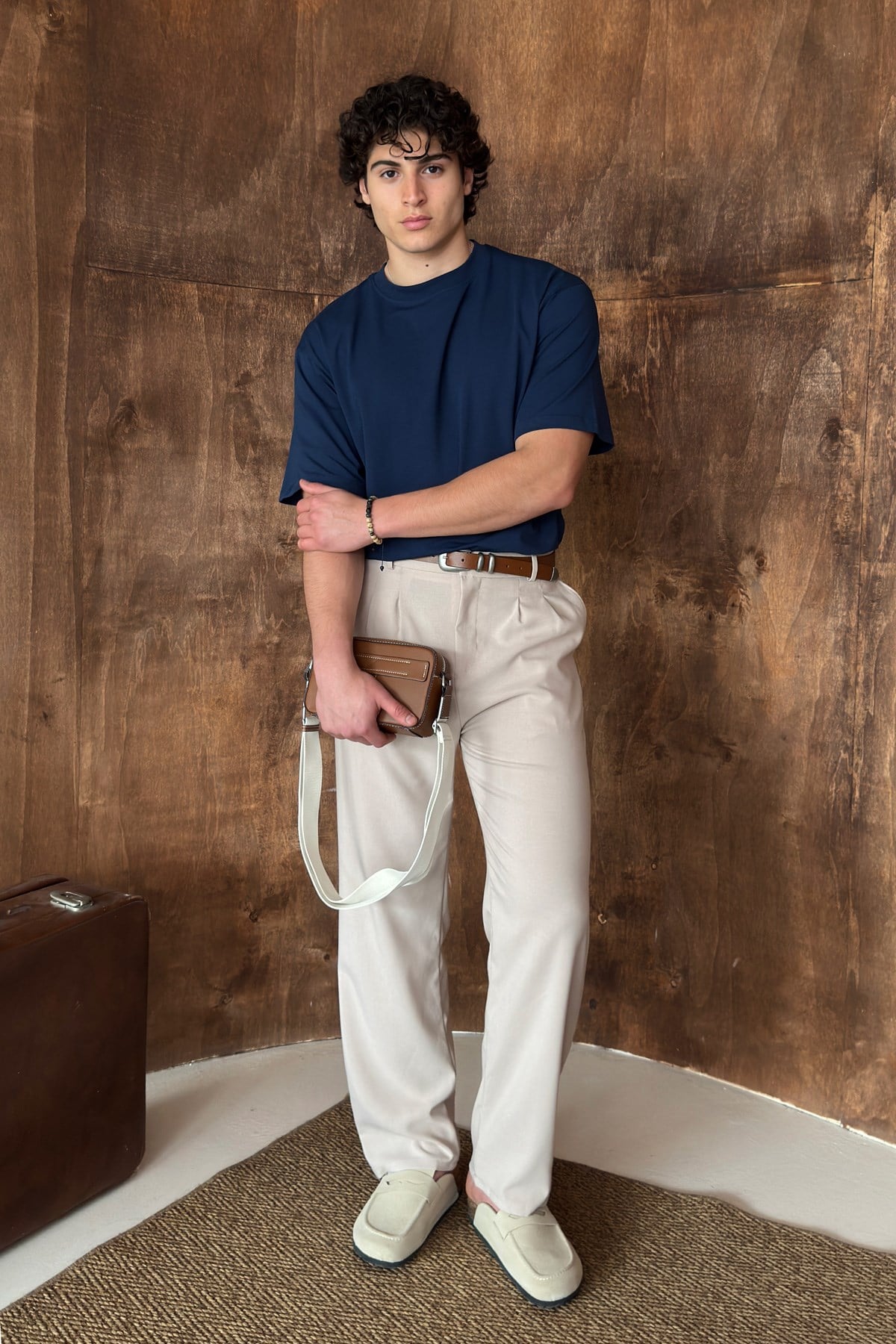 Erkek %100 Pamuk Oversize Basic T-shirt İndigo