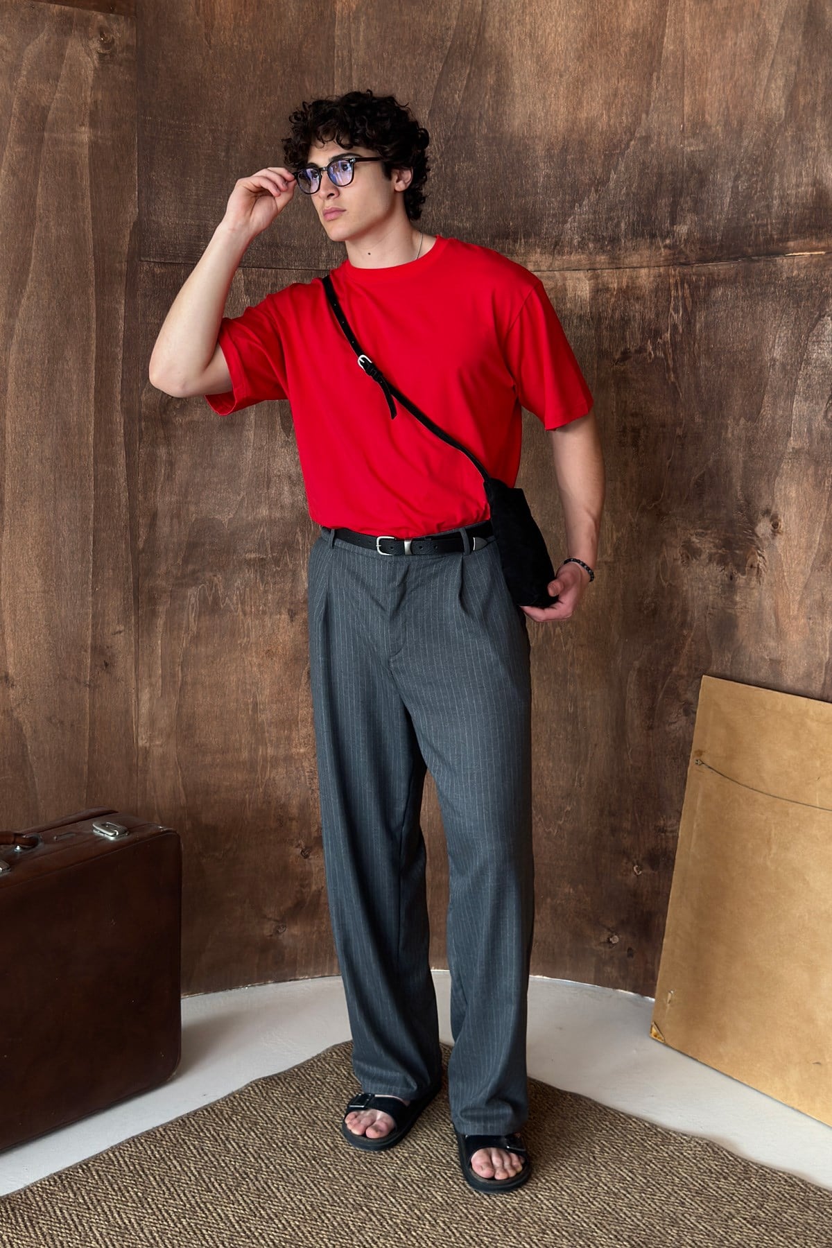 Erkek %100 Pamuk Oversize Basic T-shirt Kırmızı