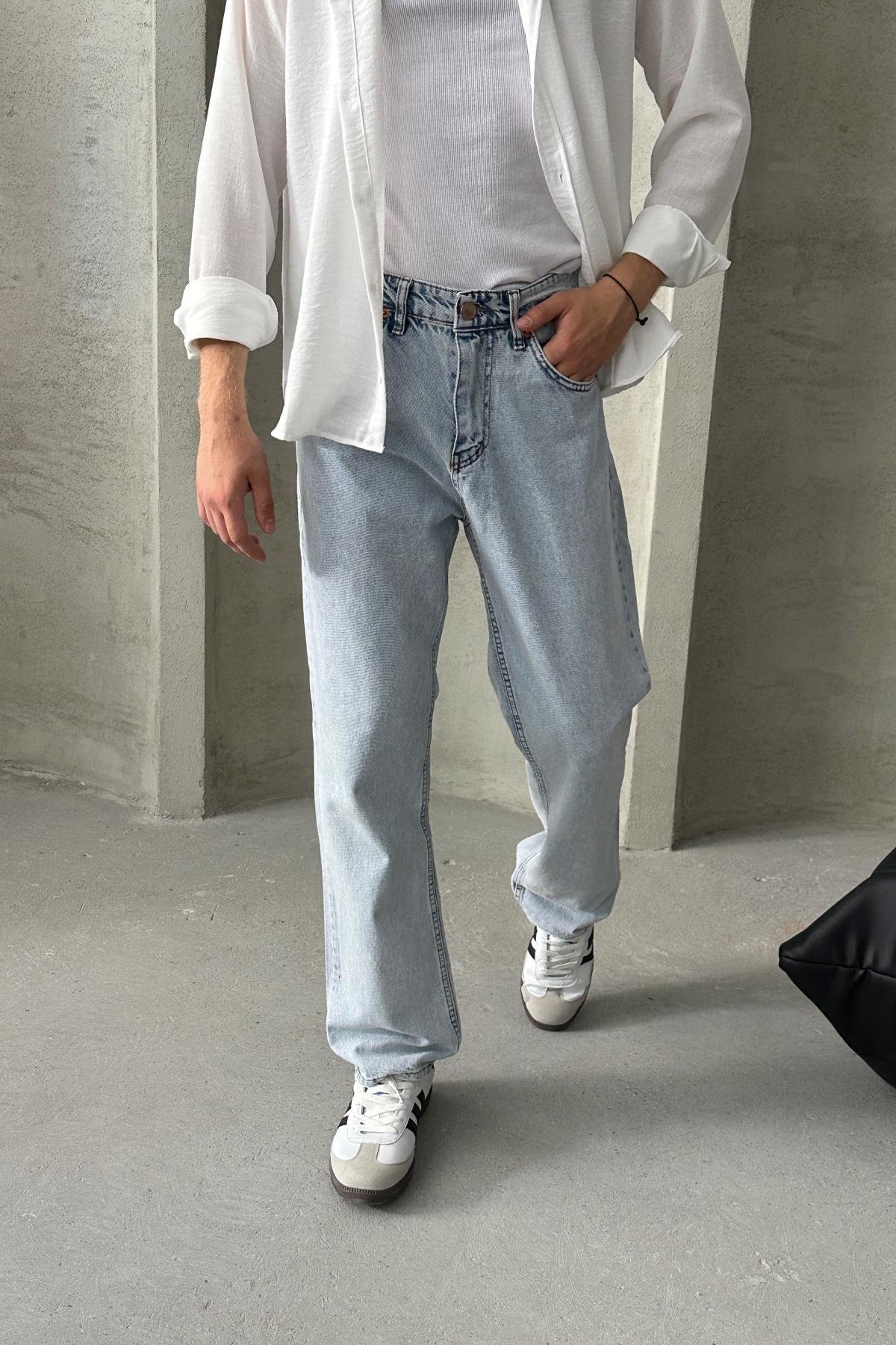 Erkek Baggy Jean Pantolon Mavi