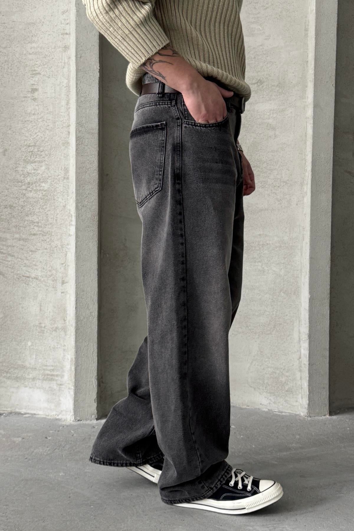 Erkek Ekstra Baggy Jean Pantolon Gri