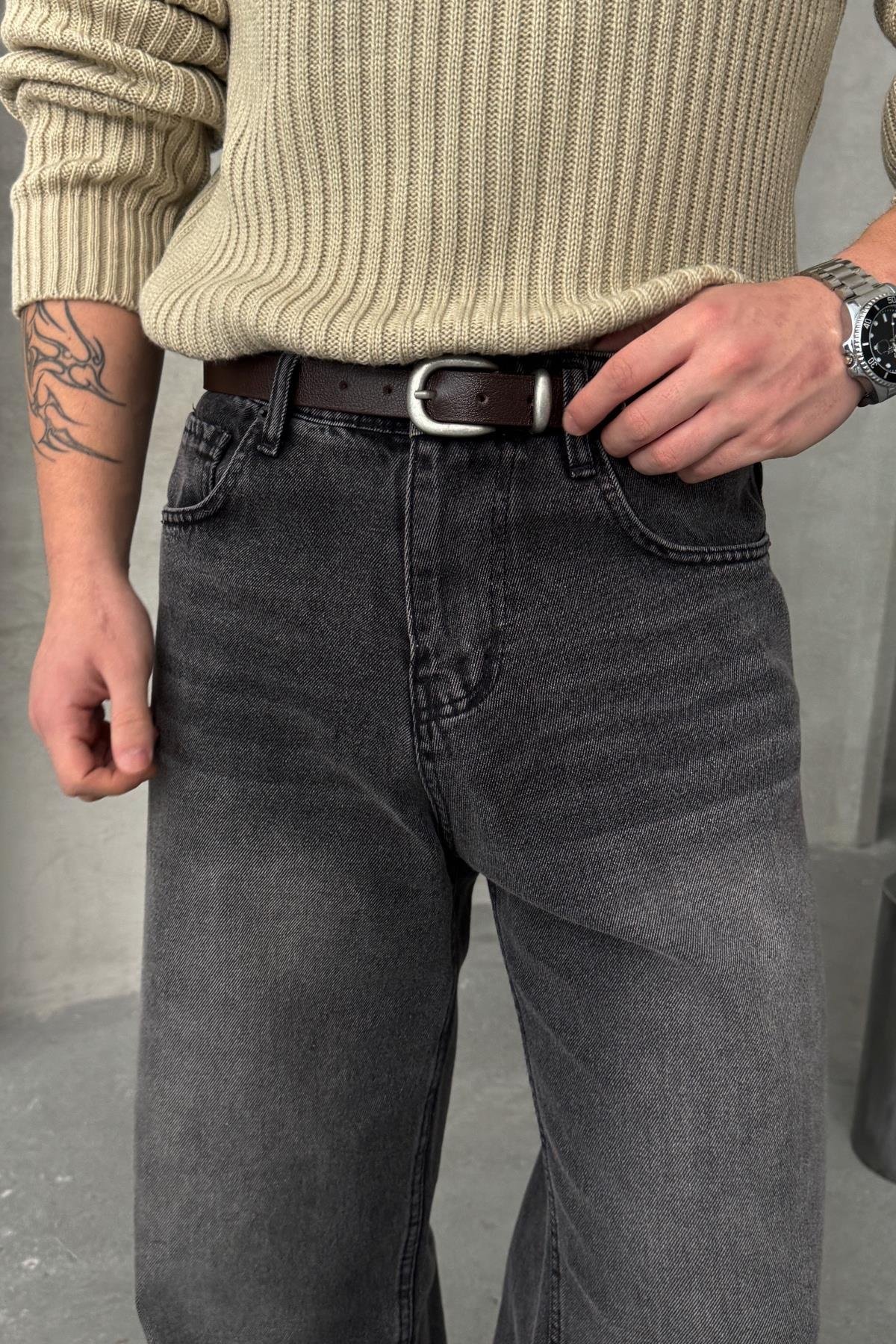 Erkek Ekstra Baggy Jean Pantolon Gri