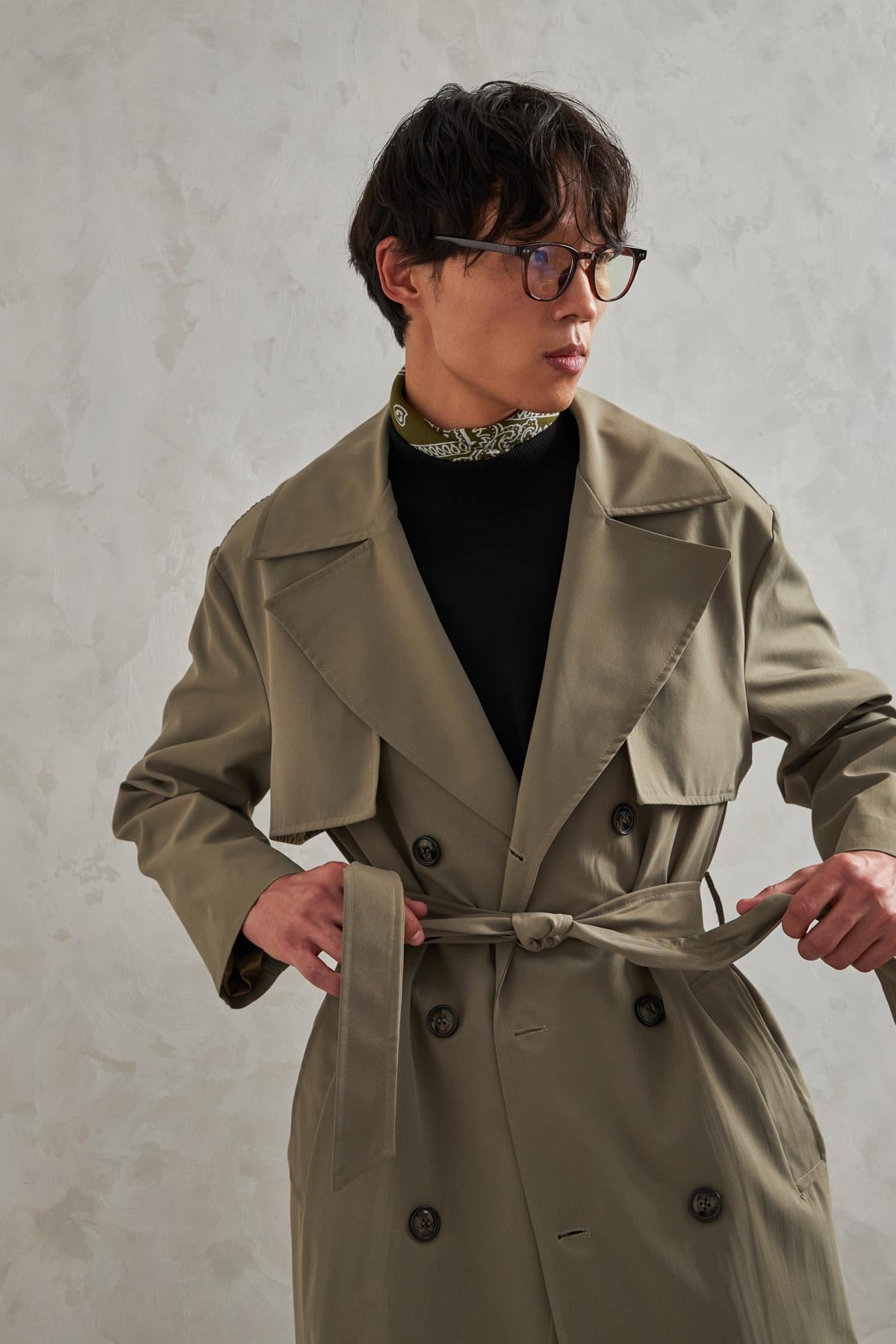 Erkek Kruvaze Yaka Oversize Trençkot Haki