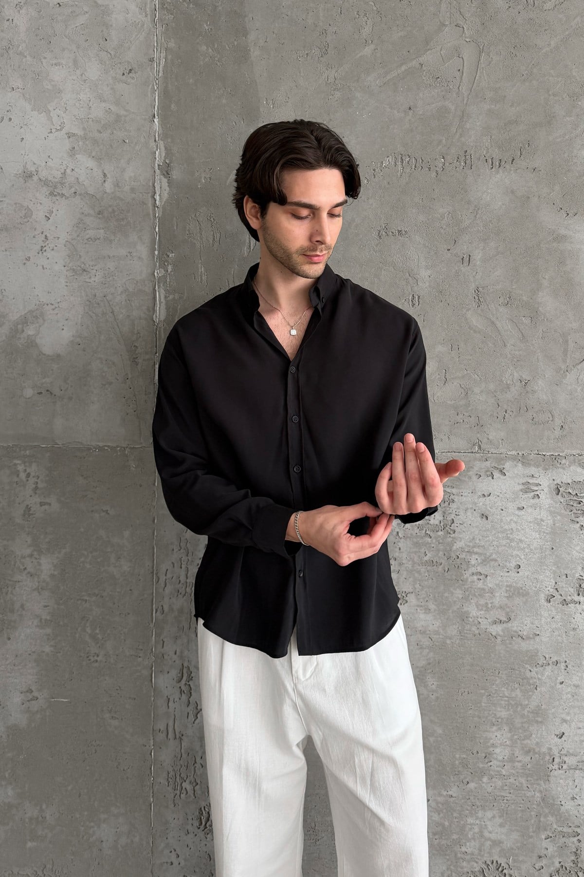 Erkek Oversize Modal Gömlek Black