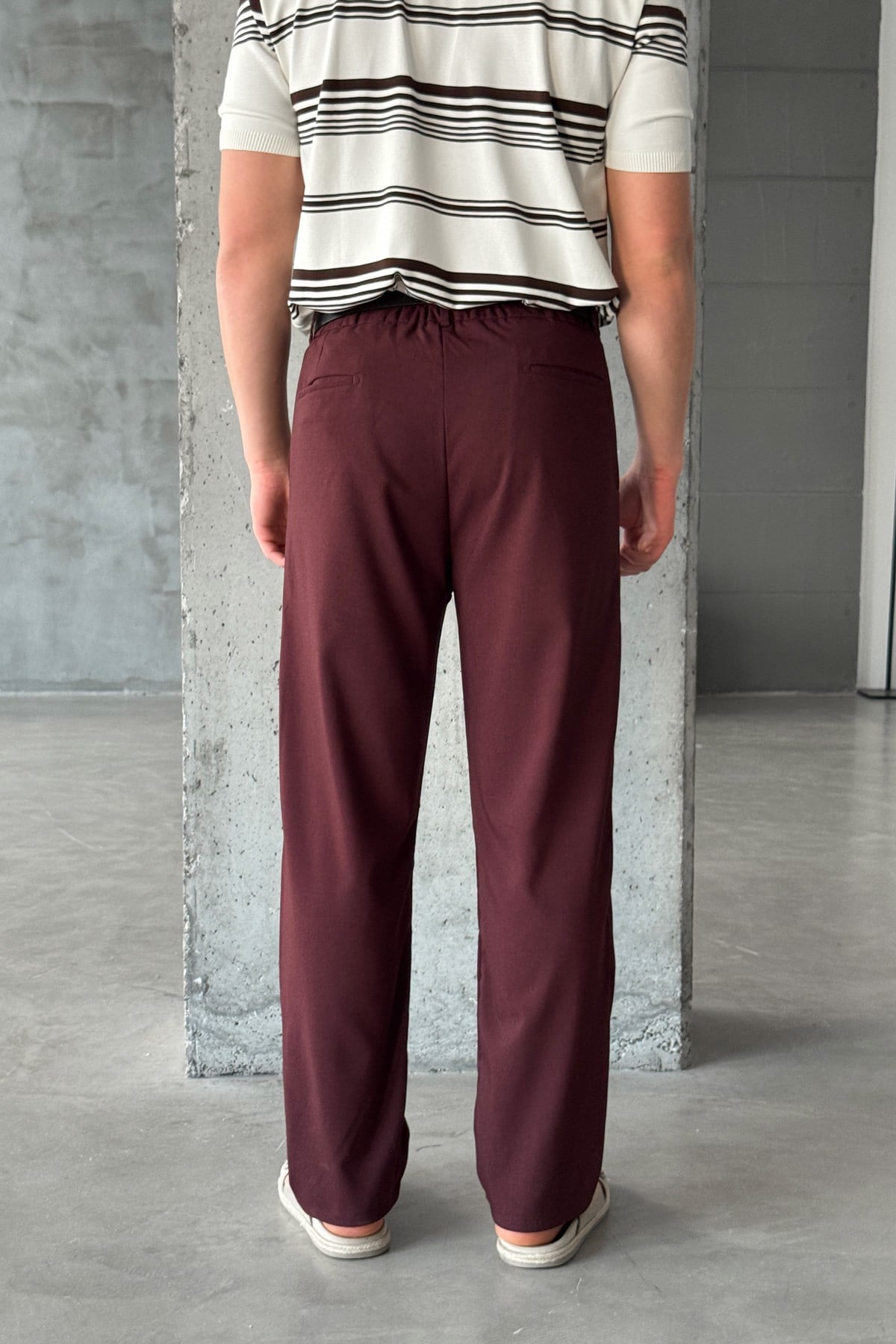 Erkek Pileli Baggy Kalıp Kumaş Pantolon Bordo
