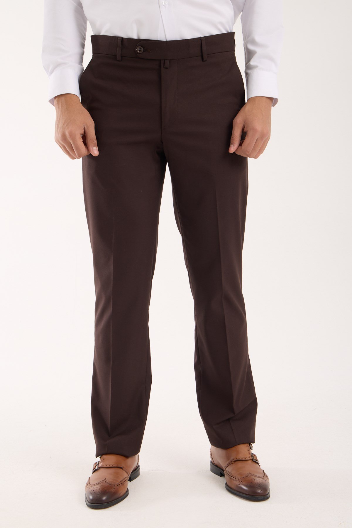 Erkek Regular Fit Kumaş Pantolon Kahverengi