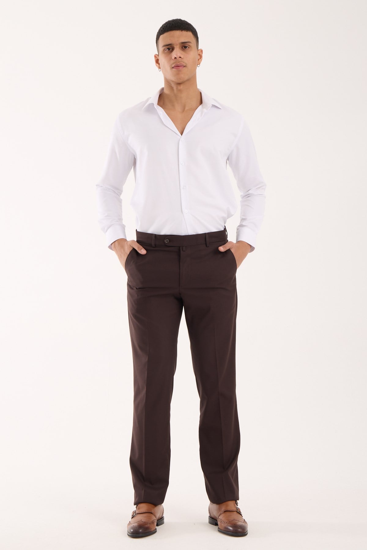 Erkek Regular Fit Kumaş Pantolon Kahverengi
