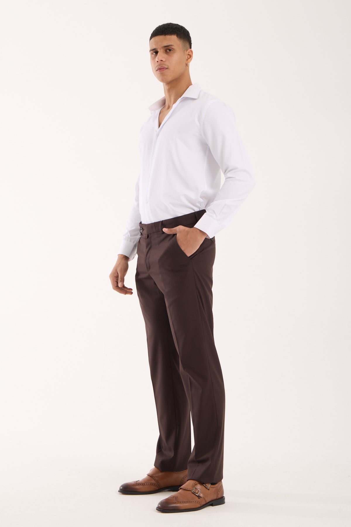 Erkek Regular Fit Kumaş Pantolon Kahverengi