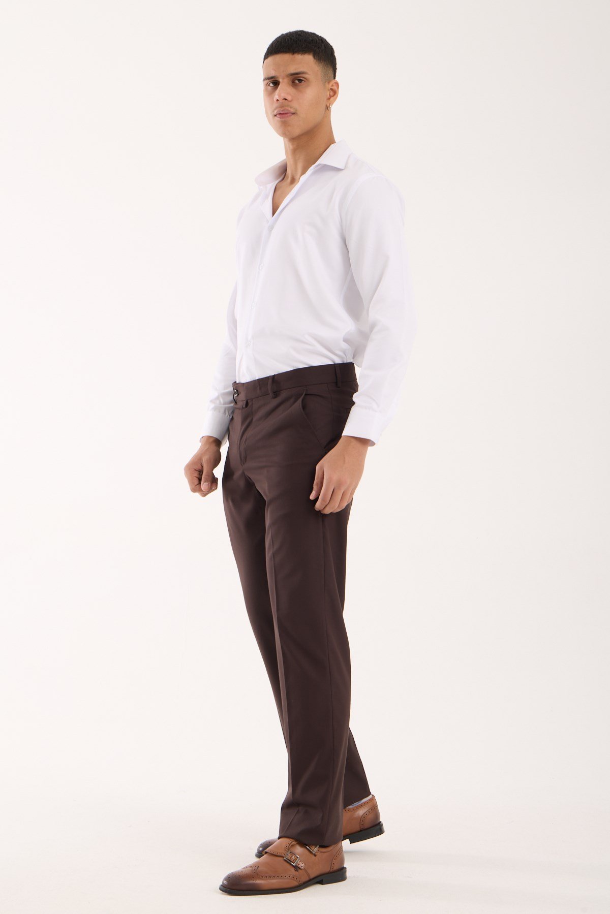 Erkek Regular Fit Kumaş Pantolon Kahverengi