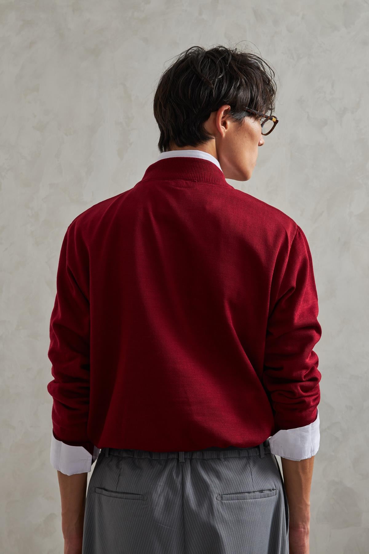 Erkek Yarım Balıkçı Oversize Basıc Triko Kazak Bordo