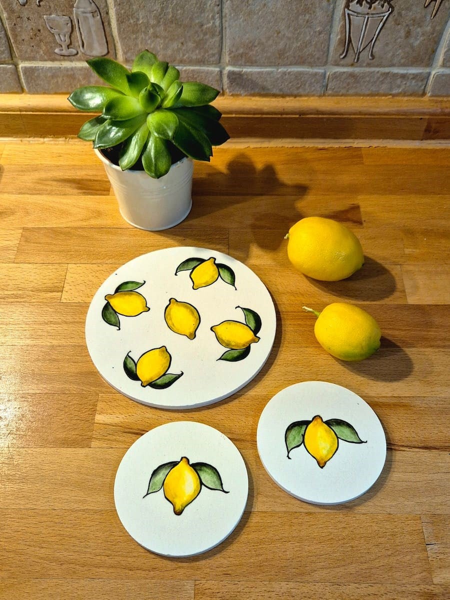Limonlu Çini Nihale ve Bardak Altlığı Seti