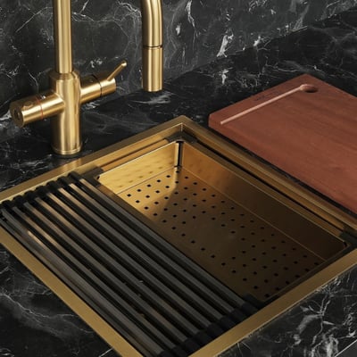 Allure El Yapımı PVD Eviye Seti 44x44 cm Altın (Gold) 