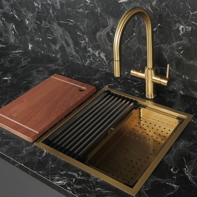 Allure El Yapımı PVD Eviye Seti 44x44 cm Altın (Gold) 
