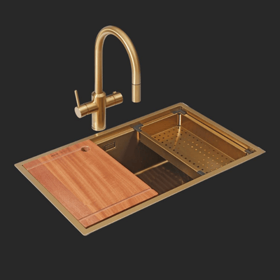 Allure El Yapımı PVD Eviye Seti 70x44 cm Altın (Gold)