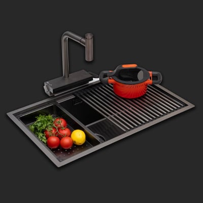 Allure El Yapımı PVD Eviye Seti 70x44 cm Siyah (Black)