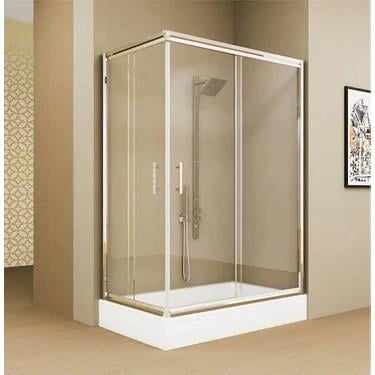 DUŞHOME DUŞAKABİN GLORY SERİSİ SÜRGÜLÜ,100*80 KÖŞE AÇILIR TEKNE+KABİN ŞEFFAF CAM