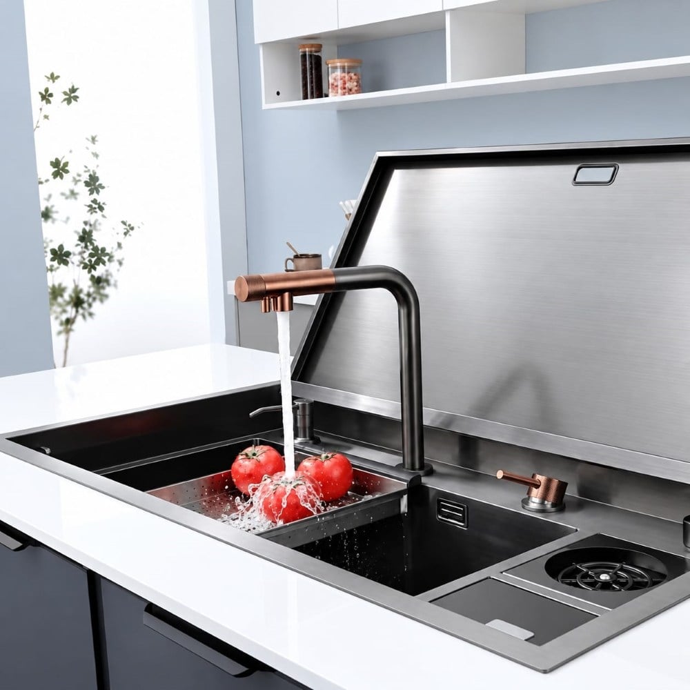Esperia Akıllı Mutfak Evye Seti (Şelale Akışlı ve Dijital Ekranlı)Esperia Akıllı Evye 90x50 cm | Teknolojik Evye Seti ve Premium Mutfak İstasyonuAkıllı Teknolojik EviyelerMase ModeSNST0026DUŞHOMEEsperia Akıllı Mutfak Evye Seti (Şelale Akışlı ve Dijital Ekranlı)