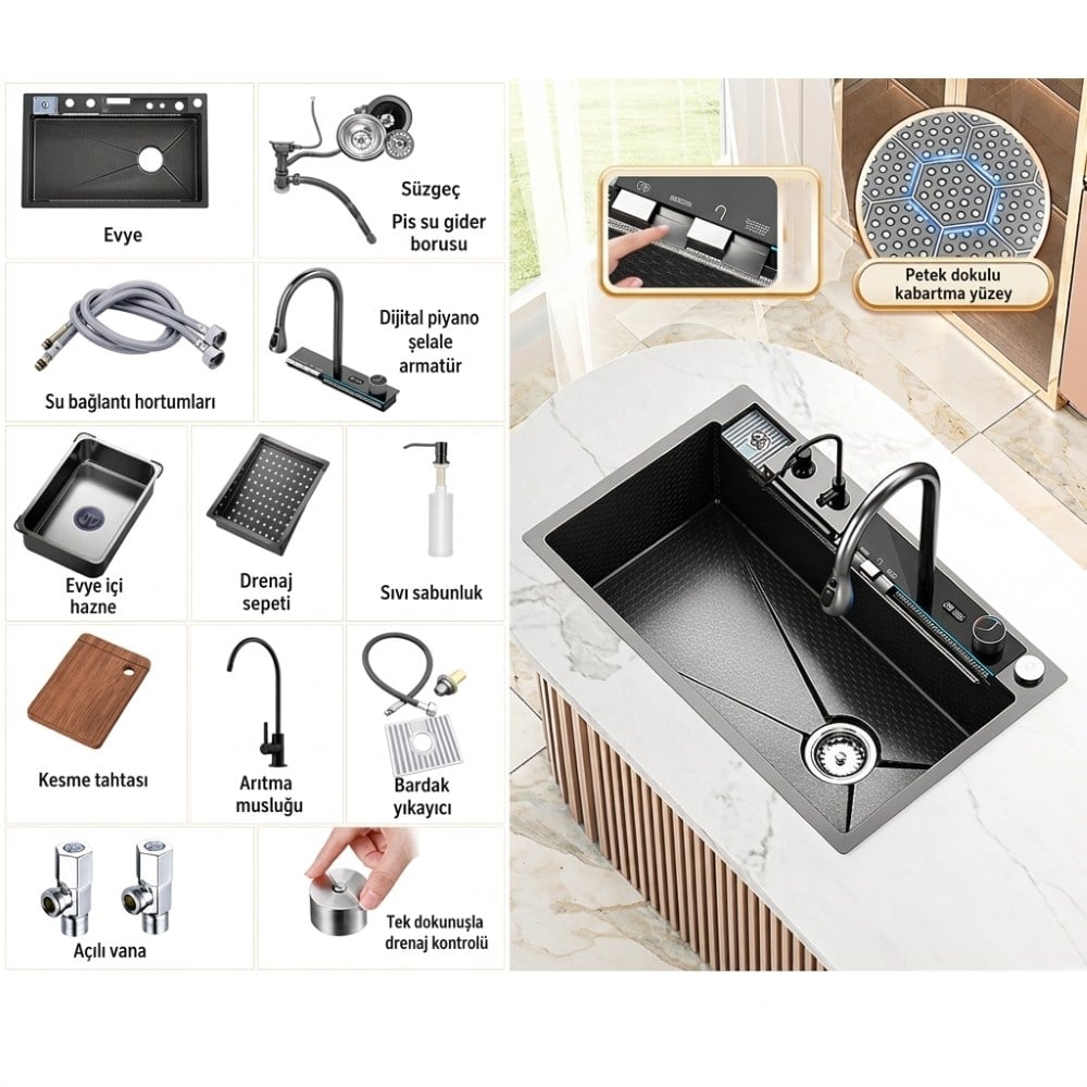 Fleko Classic Teknolojik Evye Seti 75 x 45  Siyah Nano KaplamaFleko Classic Teknolojik Evye Seti 75x45 cm Siyah Nano KaplamaAkıllı Teknolojik EviyelerFleko12701750DUŞHOMEFleko Classic Teknolojik Evye Seti 75 x 45  Siyah Nano Kaplama