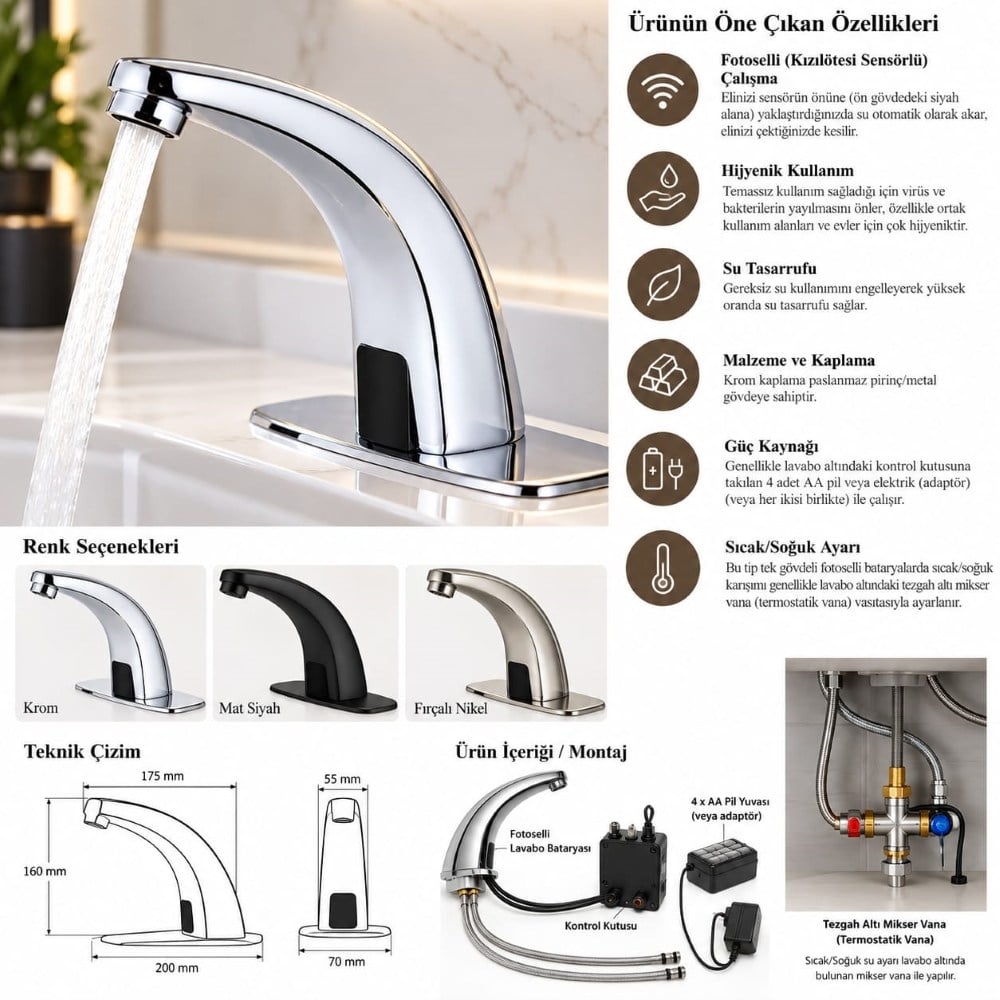 Fleko Lia Fotoselli Krom Lavabo Bataryası Çift Su Girişli (11340820)Armatür&BataryaFleko11340820 DUŞHOMEFleko Lia Fotoselli Krom Lavabo Bataryası Çift Su Girişli (11340820)
