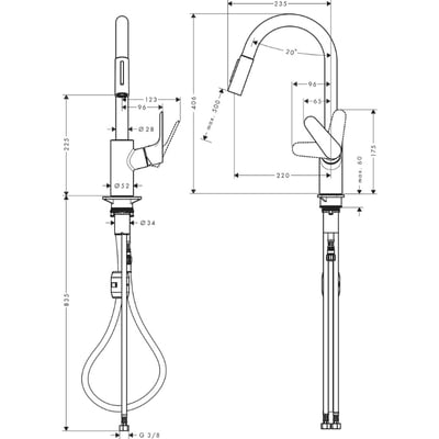 HANSGROHE FOCUS E SPİRALLİ EVİYE BATARYASI 2 AKIŞLI