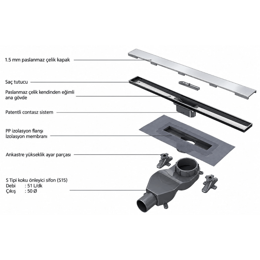 Kale Premium Linear 50 cm Paslanmaz İnox Duş Kanalı (S15)Kale Premium 50 cm Linear Inox S15 Duş Kanalı – Şık ve DayanıklıBanyo AksesuarKale Seramik410200603417DUŞHOMEKale Premium Linear 50 cm Paslanmaz İnox Duş Kanalı (S15)