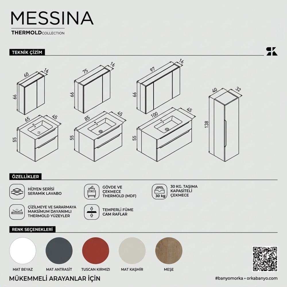 Orka Messina 65 Cm Meşe Banyo Dolabı Takımı (Meşe)Banyo DolabıOrka Banyo Dolapları 5007137DUŞHOMEOrka Messina 65 Cm Meşe Banyo Dolabı Takımı (Meşe)