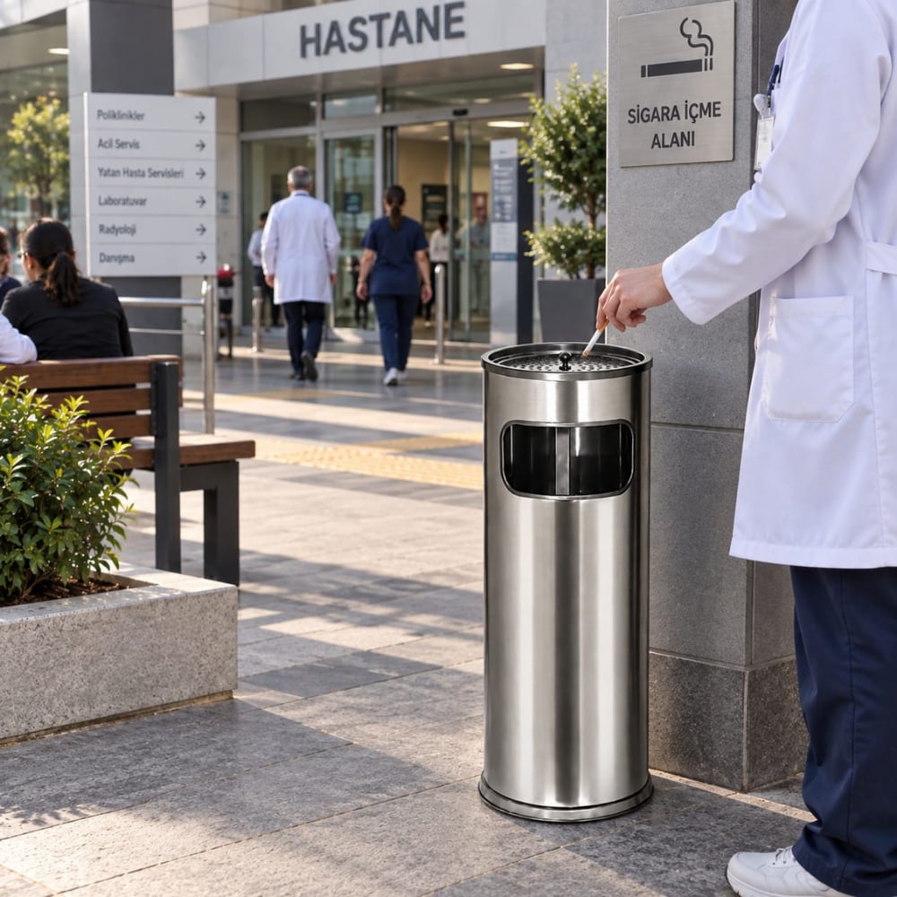 Silindir Çöp Kovası ve KüllükSilindir Çöp Kovası ve Küllük | 304 Kalite Paslanmaz Metal Çöp KovasıBanyo AksesuarCSK 7406DUŞHOMESilindir Çöp Kovası ve Küllük