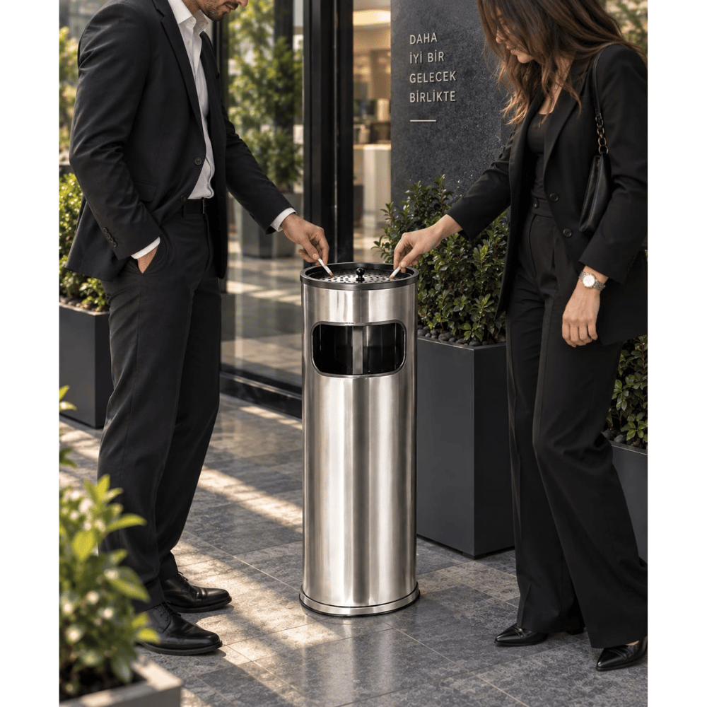 Silindir Çöp Kovası ve KüllükSilindir Çöp Kovası ve Küllük | 304 Kalite Paslanmaz Metal Çöp KovasıBanyo AksesuarCSK 7406DUŞHOMESilindir Çöp Kovası ve Küllük