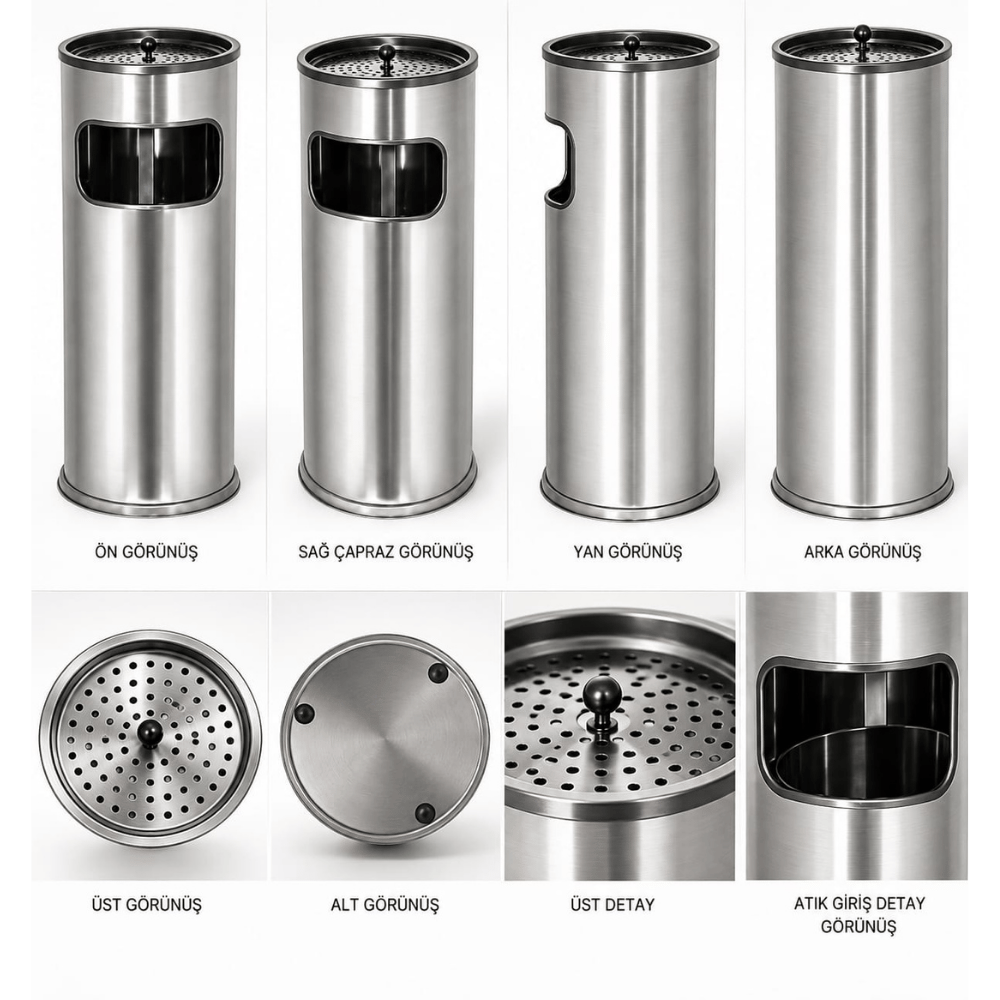 Silindir Çöp Kovası ve KüllükSilindir Çöp Kovası ve Küllük | 304 Kalite Paslanmaz Metal Çöp KovasıBanyo AksesuarCSK 7406DUŞHOMESilindir Çöp Kovası ve Küllük