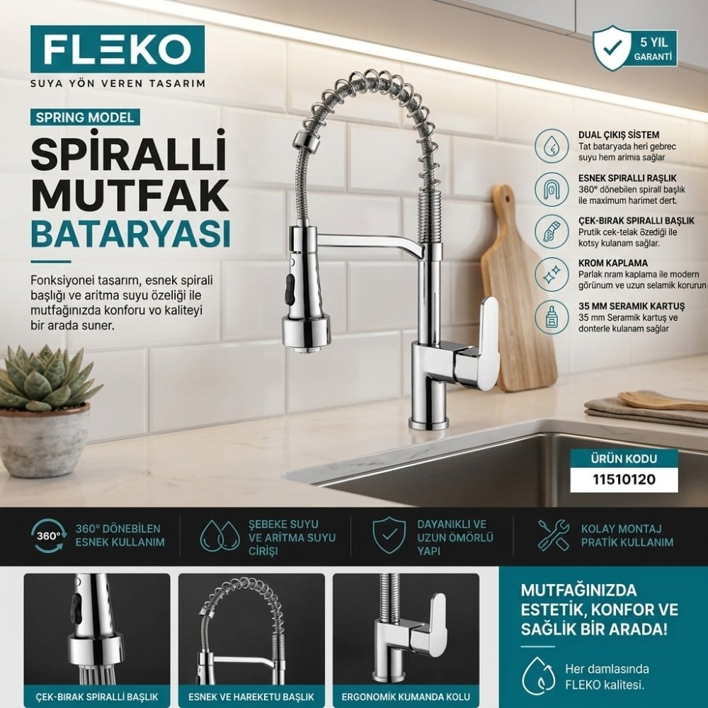 Spring Inox Krom Spırallı Mutfak Bataryası (11510120)Armatür&BataryaFleko11510120 DUŞHOMESpring Inox Krom Spırallı Mutfak Bataryası (11510120)