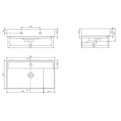 TURKUAZ SHARP SERİSİ 65X38CM ETEJERLİ LAVABO