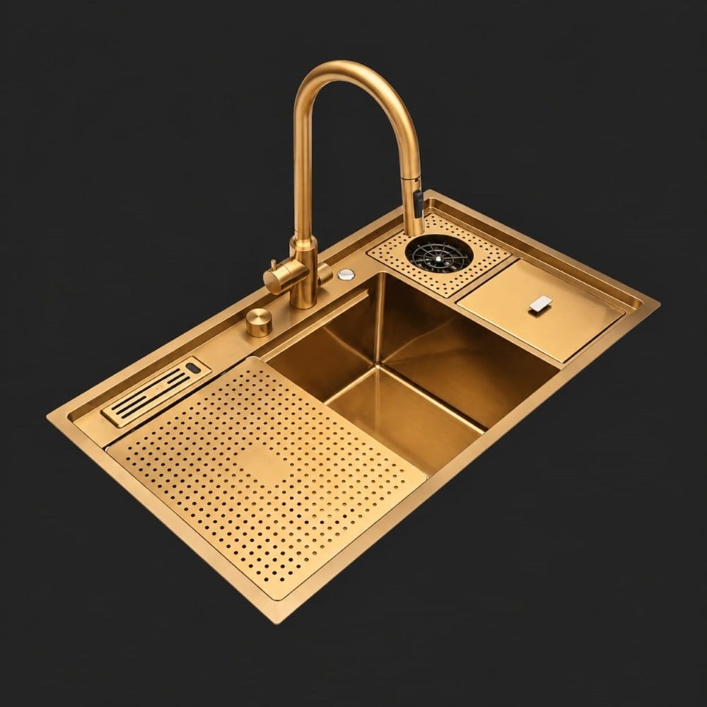 Verona El Yapımı PVD Eviye Seti 85x48 cm Altın (Gold) | Premium Çalışma İstasyonu Mutfak EvyesiVerona El Yapımı PVD Eviye Seti 85x48 Gold | Akıllı ve Premium Mutfak EvyesiAkıllı Teknolojik EviyelerMase ModeSNST0032DUŞHOMEVerona El Yapımı PVD Eviye Seti 85x48 cm Altın (Gold) | Premium Çalışma İstasyonu Mutfak Evyesi