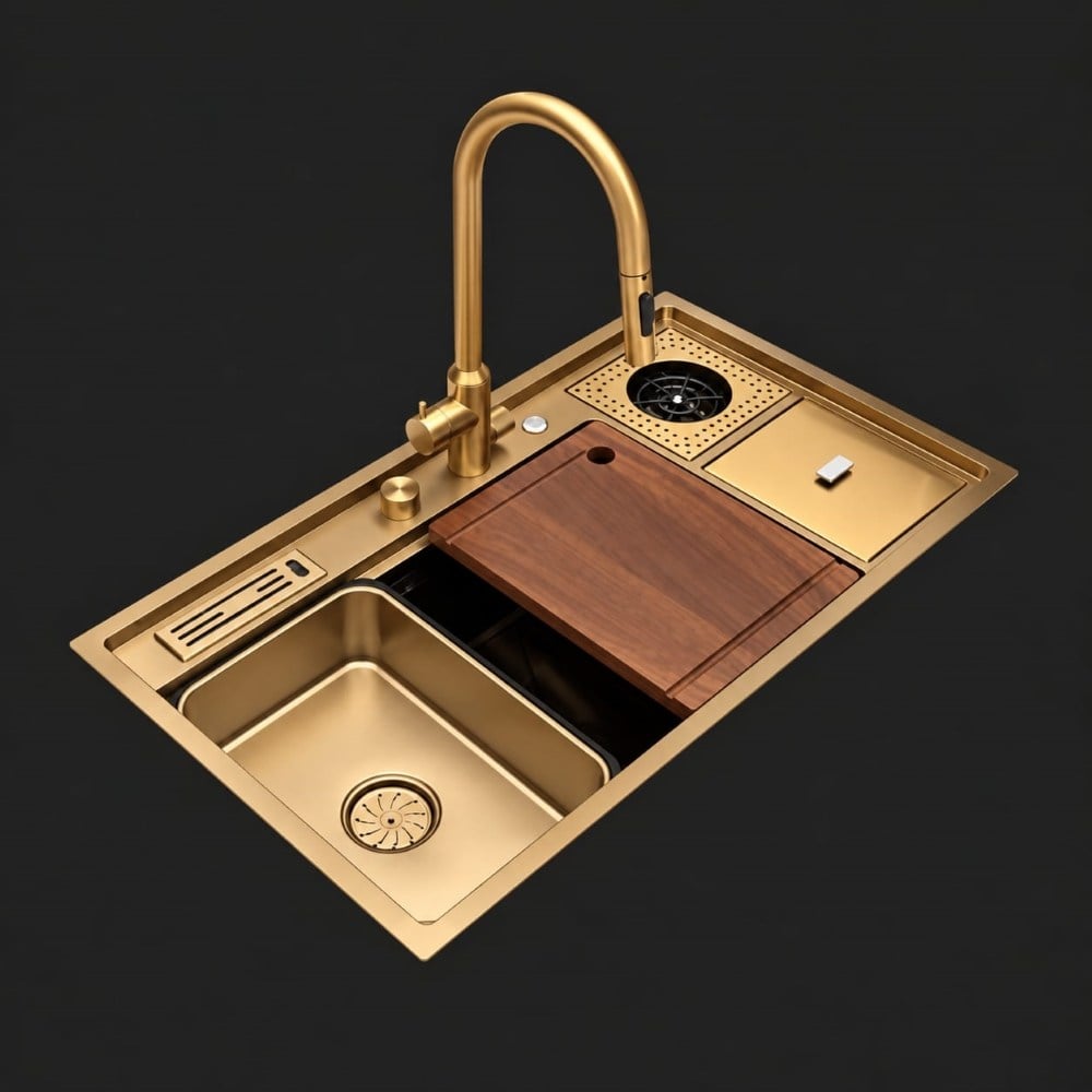 Verona El Yapımı PVD Eviye Seti 85x48 cm Altın (Gold) | Premium Çalışma İstasyonu Mutfak EvyesiVerona El Yapımı PVD Eviye Seti 85x48 Gold | Akıllı ve Premium Mutfak EvyesiAkıllı Teknolojik EviyelerMase ModeSNST0032DUŞHOMEVerona El Yapımı PVD Eviye Seti 85x48 cm Altın (Gold) | Premium Çalışma İstasyonu Mutfak Evyesi