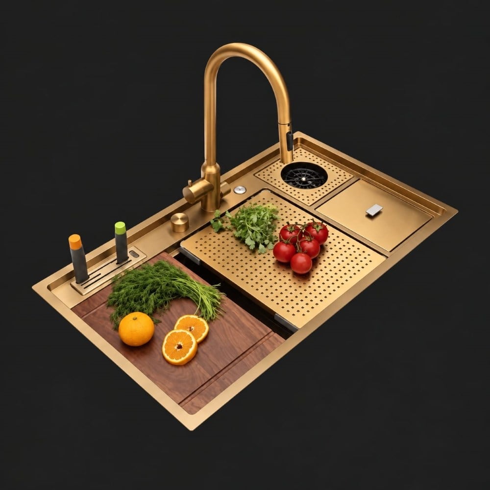 Verona El Yapımı PVD Eviye Seti 85x48 cm Altın (Gold) | Premium Çalışma İstasyonu Mutfak EvyesiVerona El Yapımı PVD Eviye Seti 85x48 Gold | Akıllı ve Premium Mutfak EvyesiAkıllı Teknolojik EviyelerMase ModeSNST0032DUŞHOMEVerona El Yapımı PVD Eviye Seti 85x48 cm Altın (Gold) | Premium Çalışma İstasyonu Mutfak Evyesi