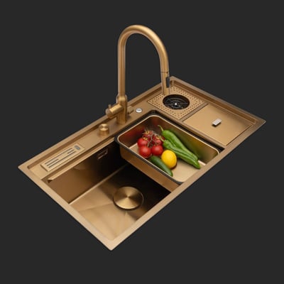 Verona El Yapımı PVD Eviye Seti 85x48 cm Altın (Gold)