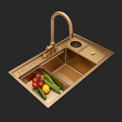 Verona El Yapımı PVD Eviye Seti 85x48 cm Altın (Gold)