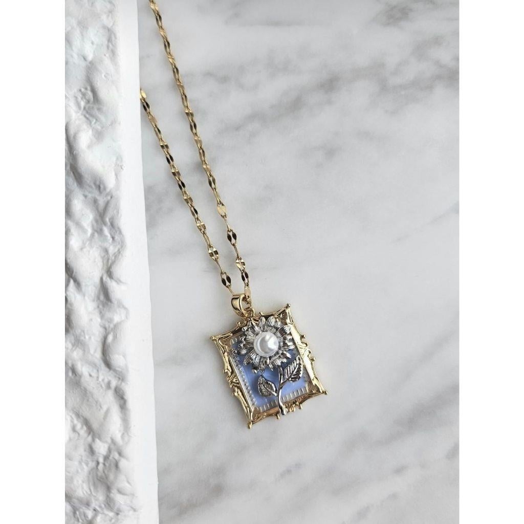 Çelik blue pearl kolye