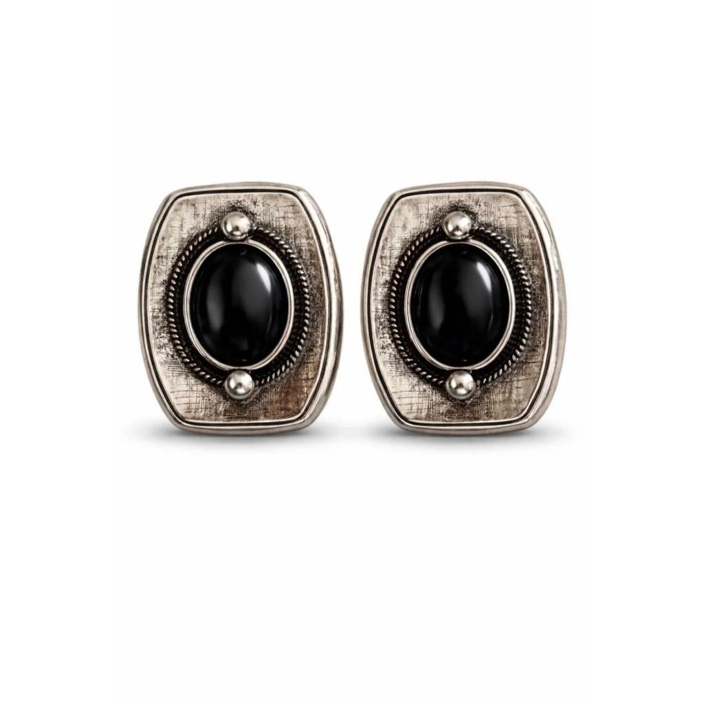 Silver eskitme black küpe