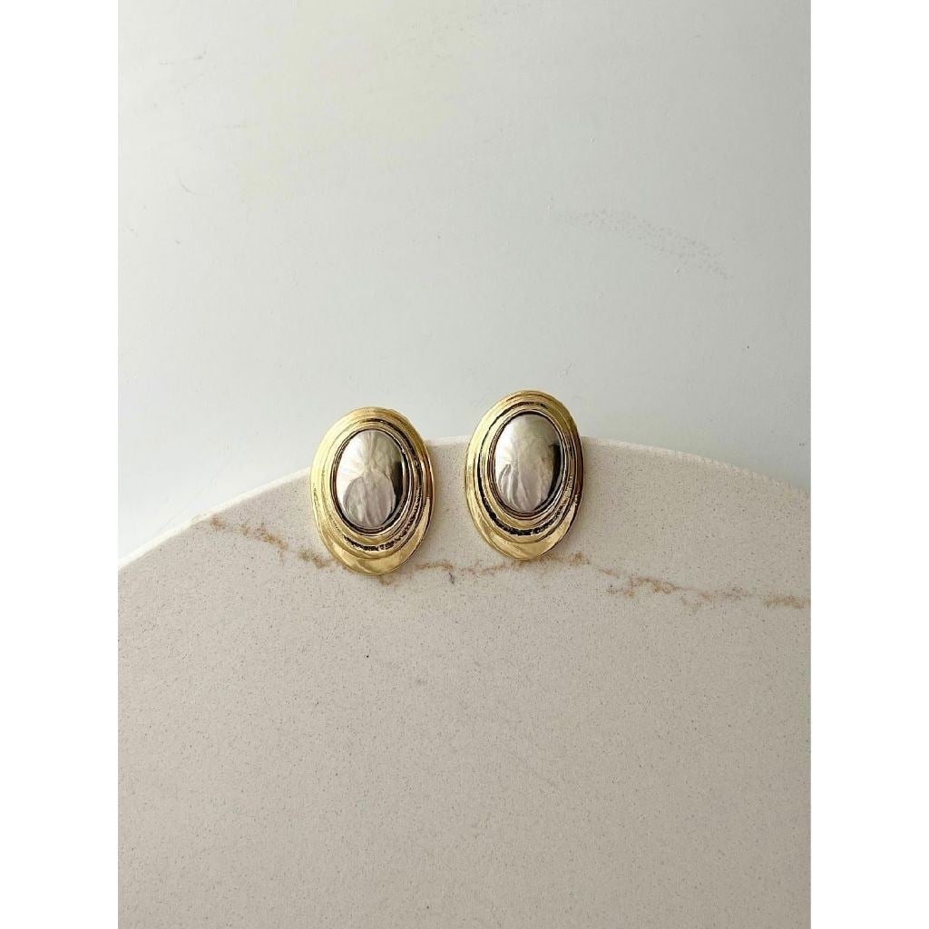 Silver gold oval küpe