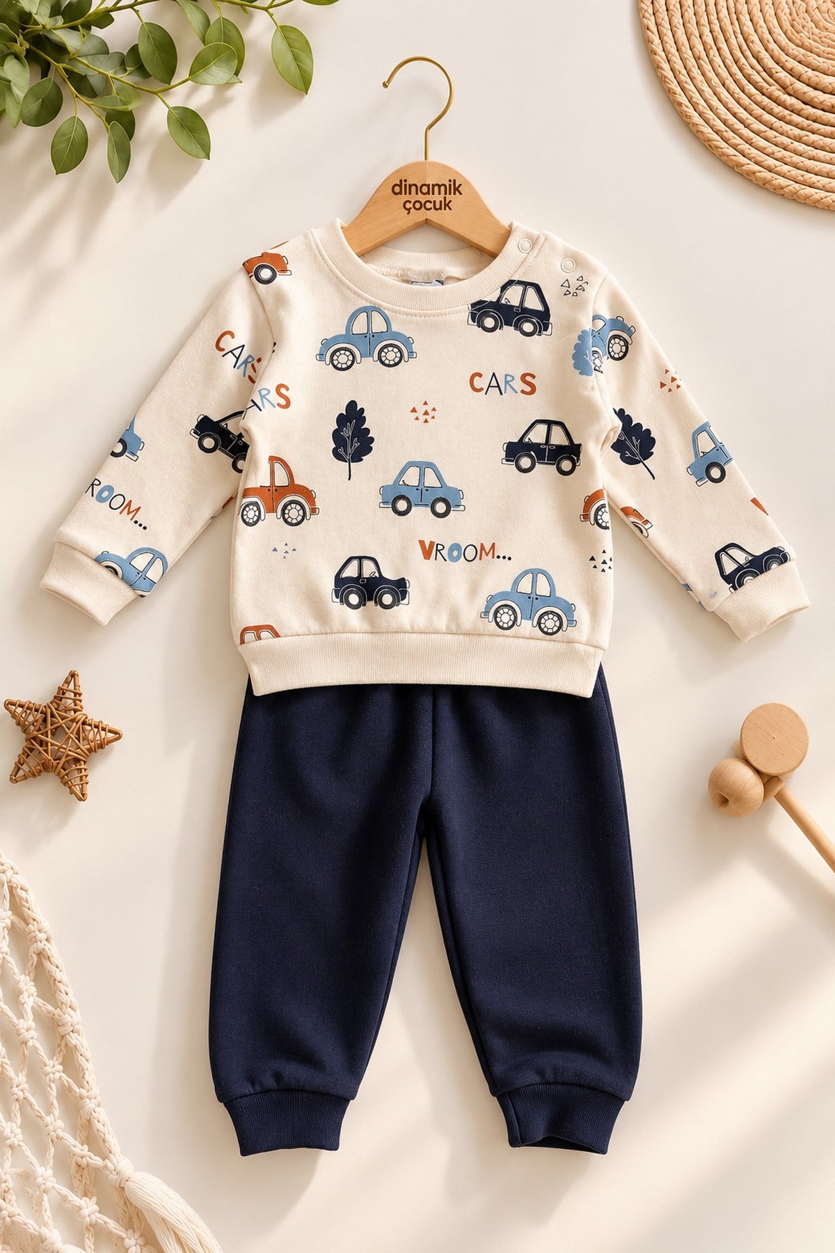Erkek Bebek/Çocuk Arabas Desenli 2'li Takım Sweatshirt ve Eşofman Altı 3-6-9-12aylık