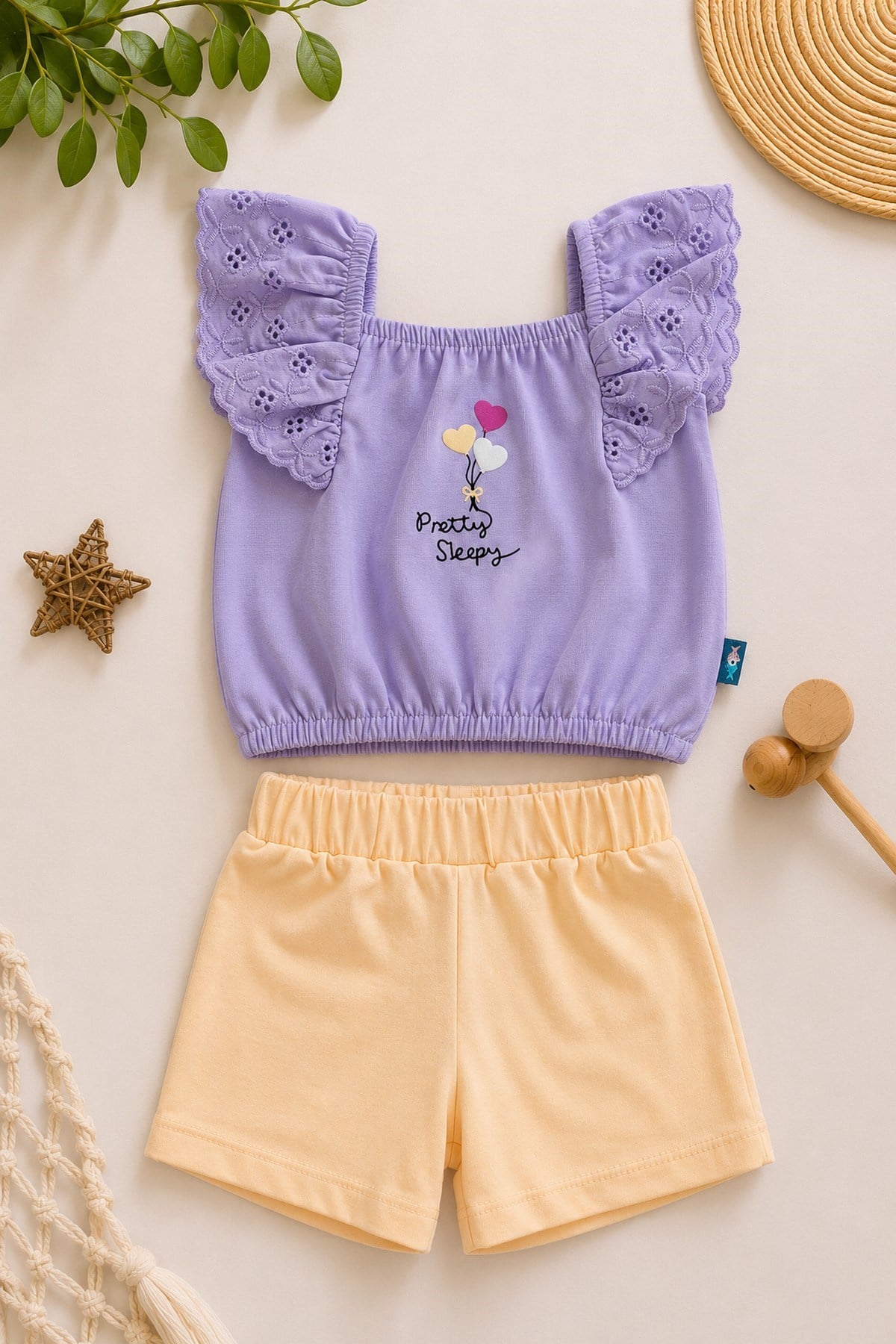 Kız Bebek Nakışlı Fisto Kollu Şortlu Takım Yazlık Pamuklu Alt Üst 2'li Takım 6-9-12-18-24 Ay
