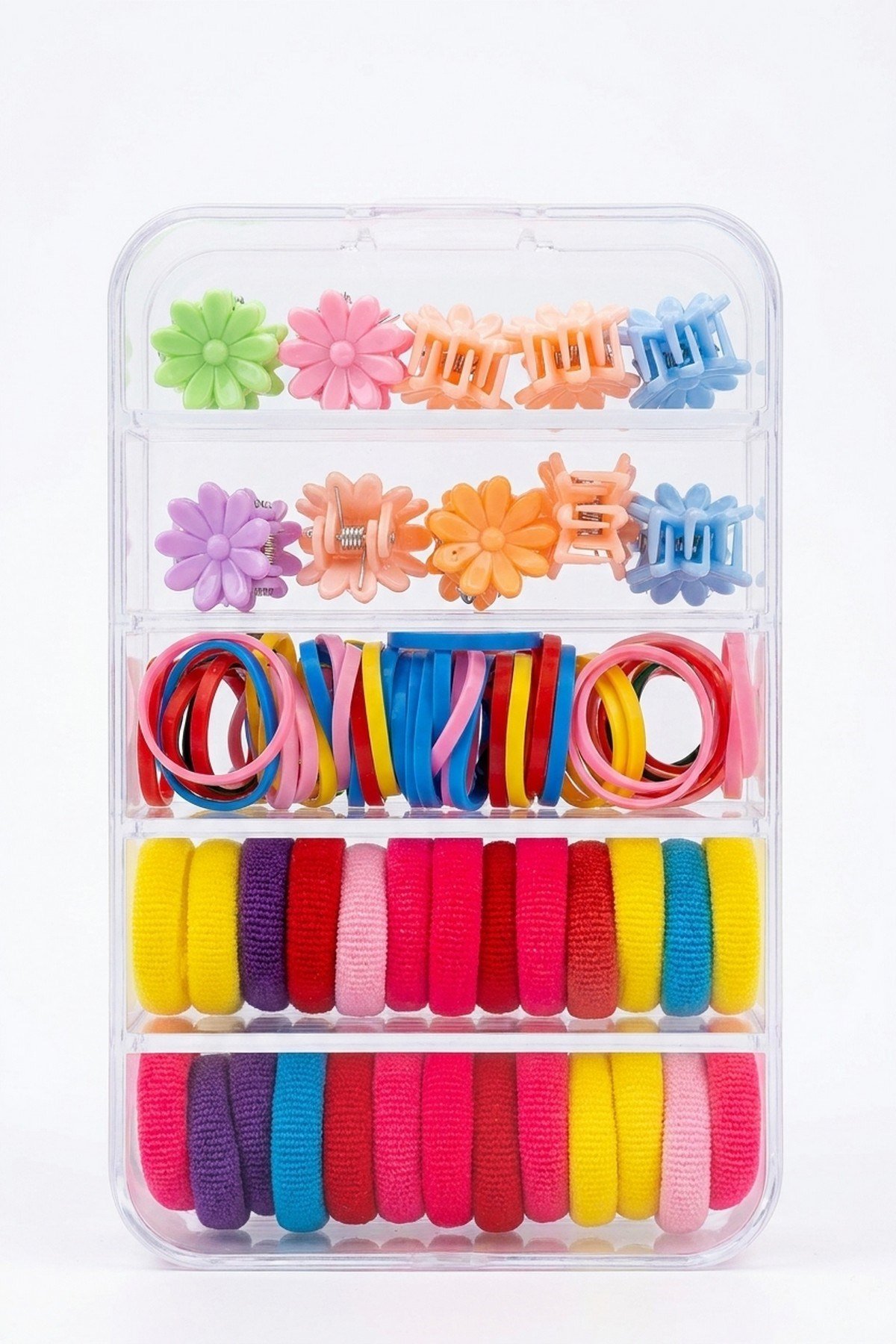 Kız Çocuk Toka Kutusu 10cm x 7cm Şeffaf Organizer Saç Aksesuar Seti Lastik Toka Mandal Toka Saklama Kutusu