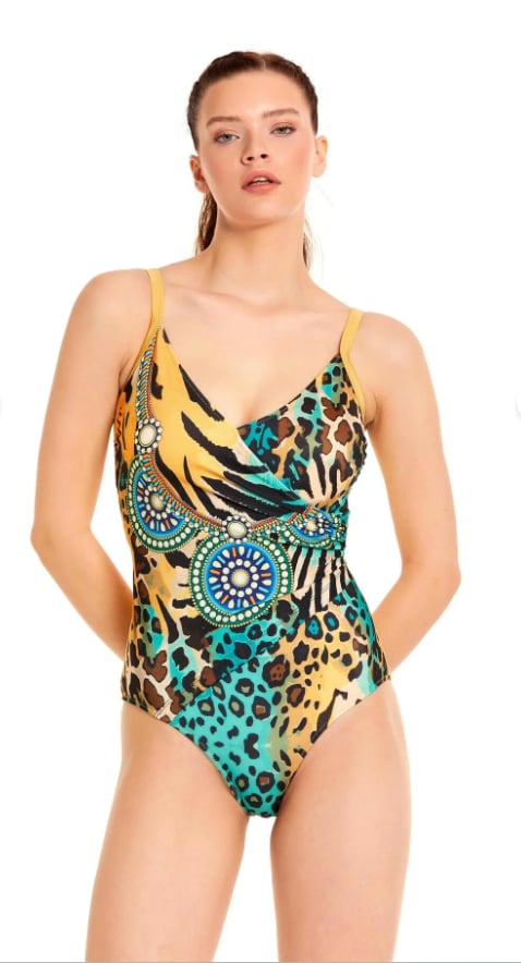 Argento Bej Leopar Desen Kruvaze Mayo