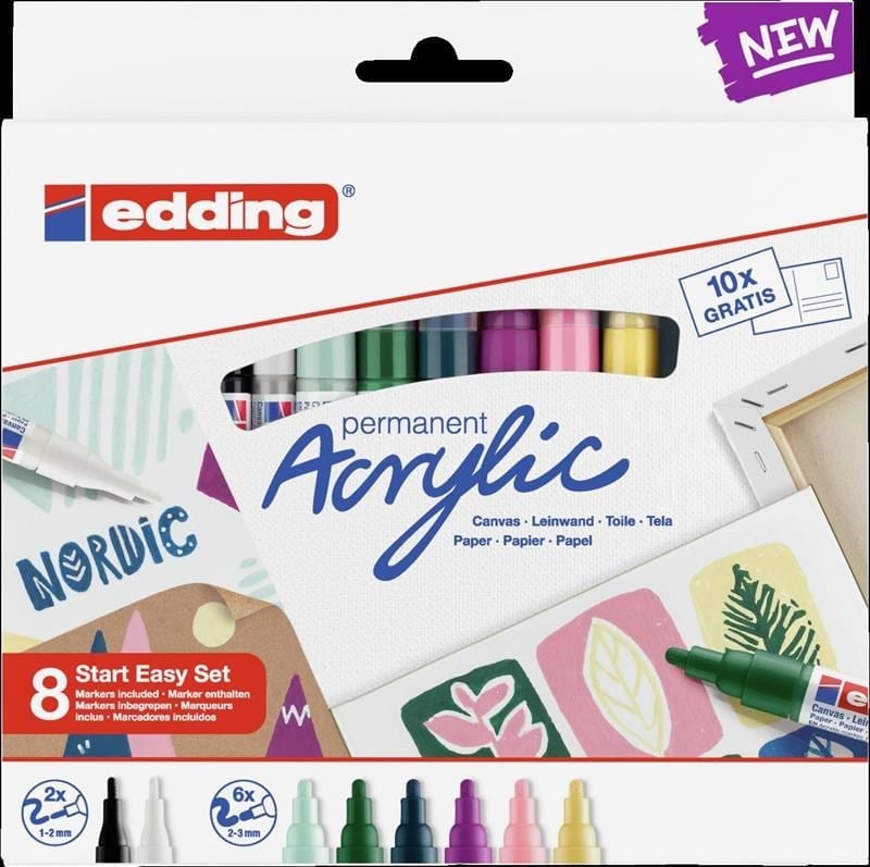 Akrilik Kalem Seti- Edding Kolay Başlangıç Seti - 8’li (nordic) Su Geçirmez